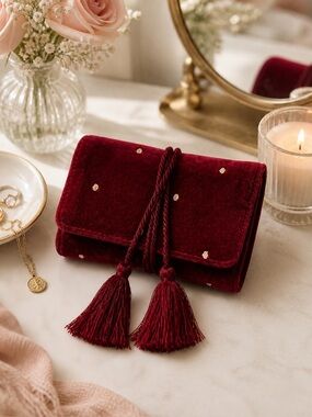 Sézane Red Velvet Jewelry Travel Case Pouch Tassel Organizer Paris